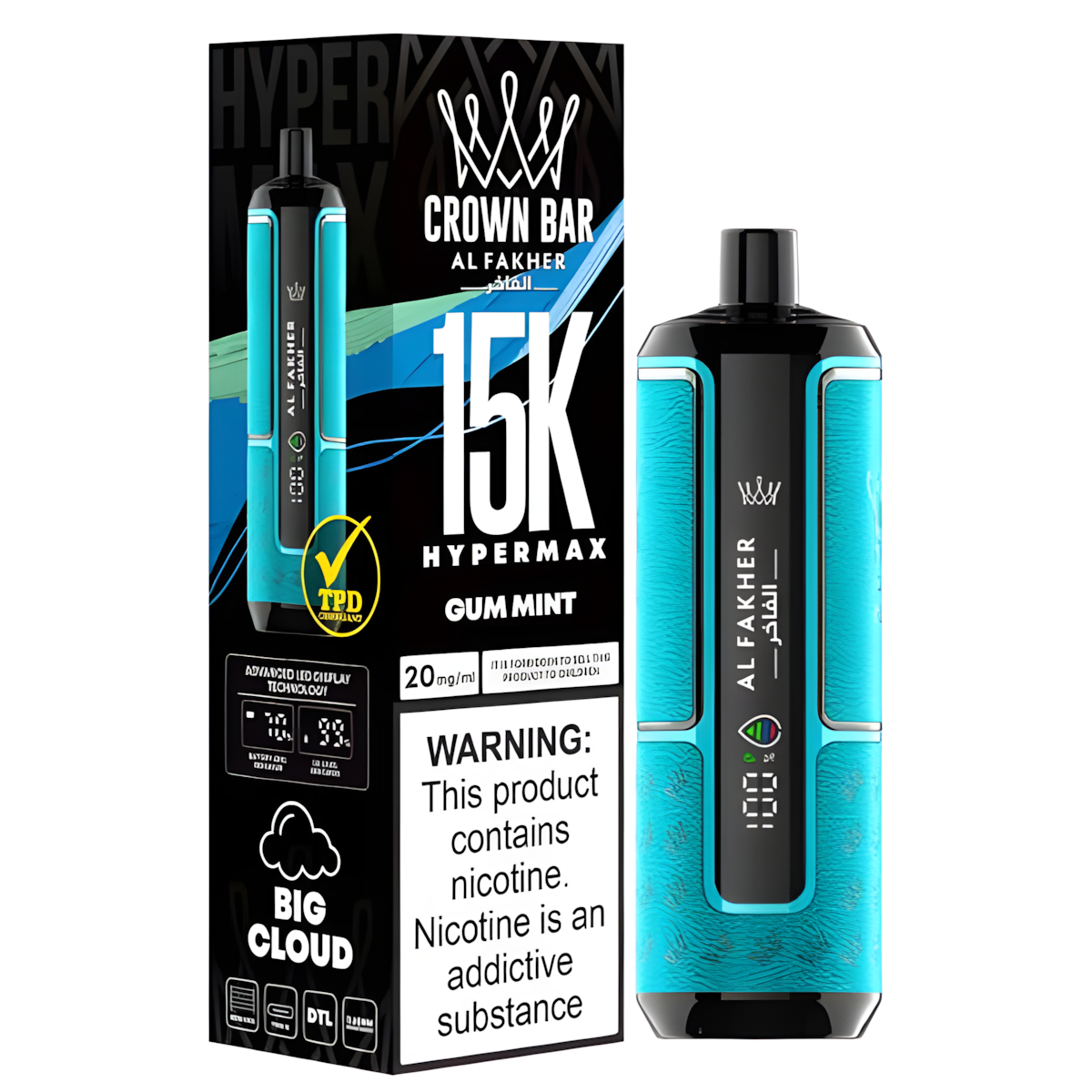 AL Fakher,Hypermax,GUM MINT,15000 Puffs,Disposable Vape,15K